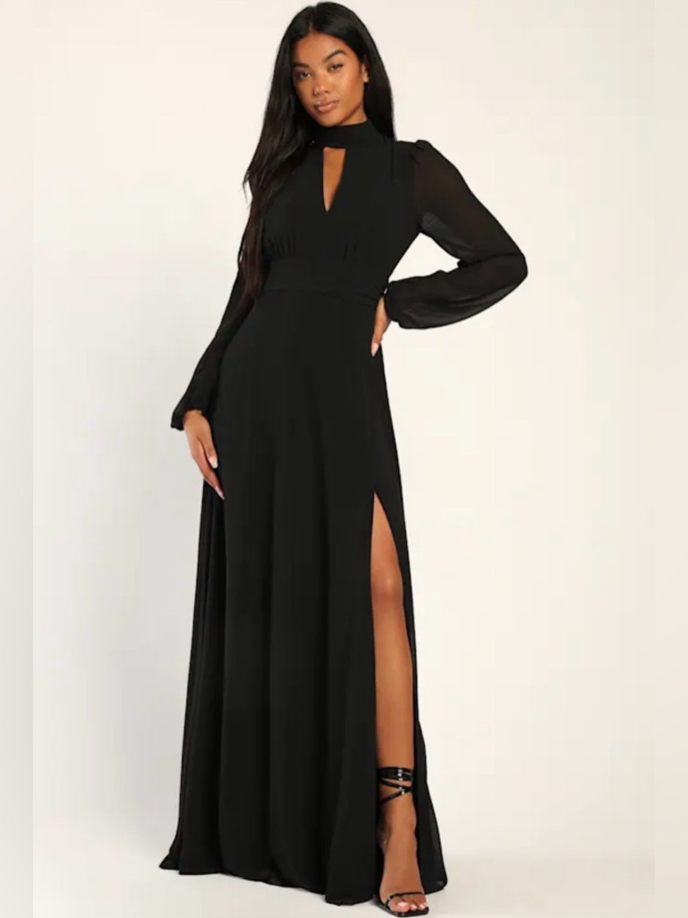Lulu's Black Maxi Dress with Keyhole Neckline and High Side Slit